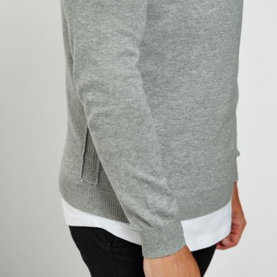 Grey knit slim fit mesh panel jumper